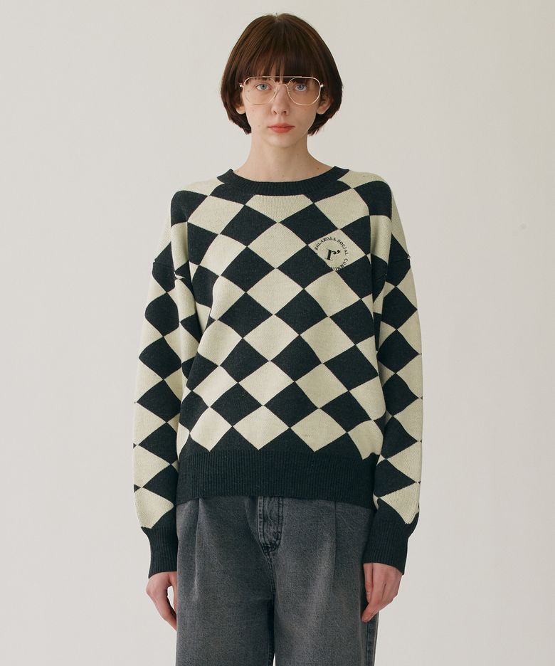 CHECKER BOARD KNIT BLACK