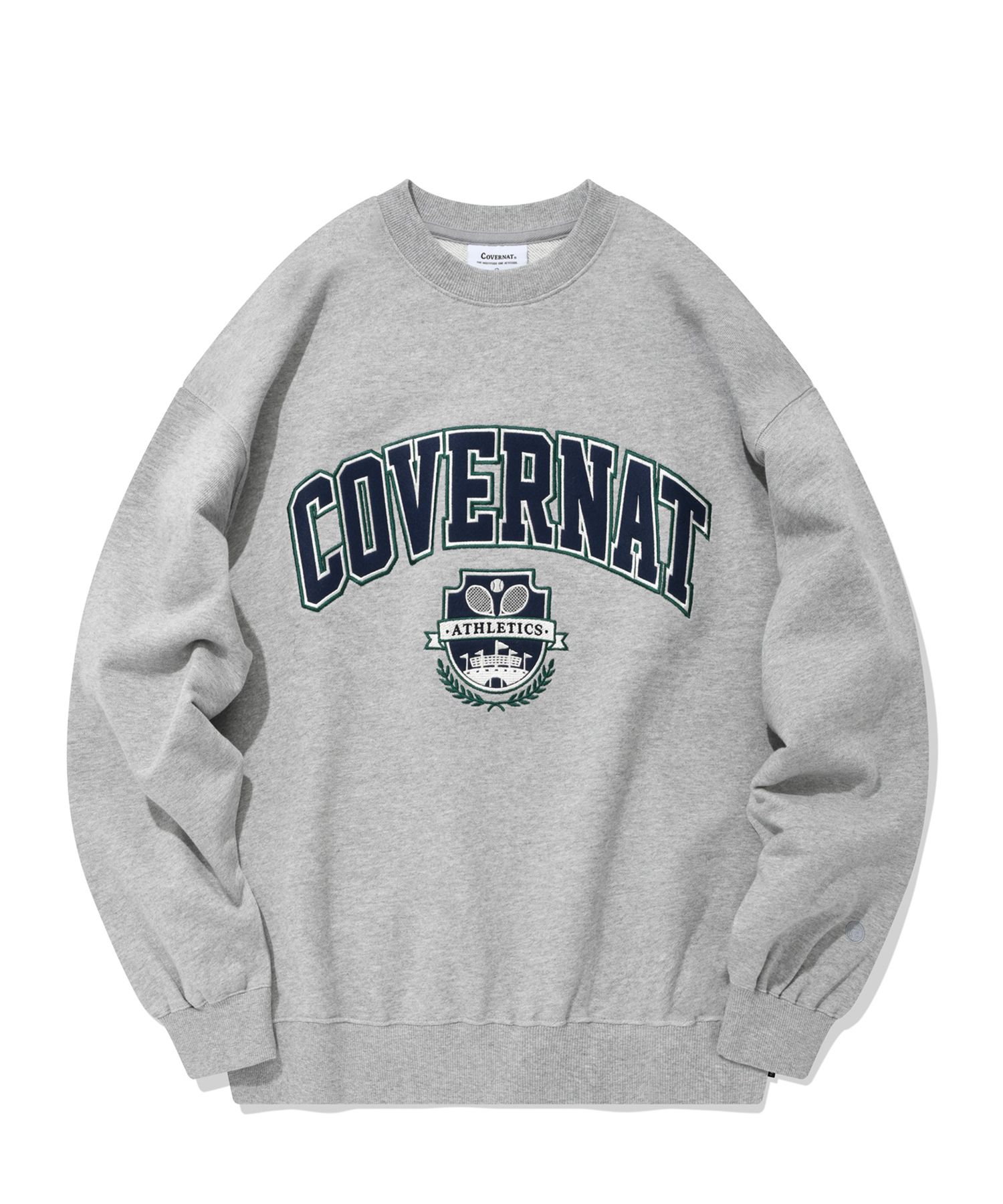 ★★COVERNAT★★ Overfit knit rib sweatshirt melange gray CO MUSINSA | COVERNAT College Emblem Overfit Sweatshirt Melange