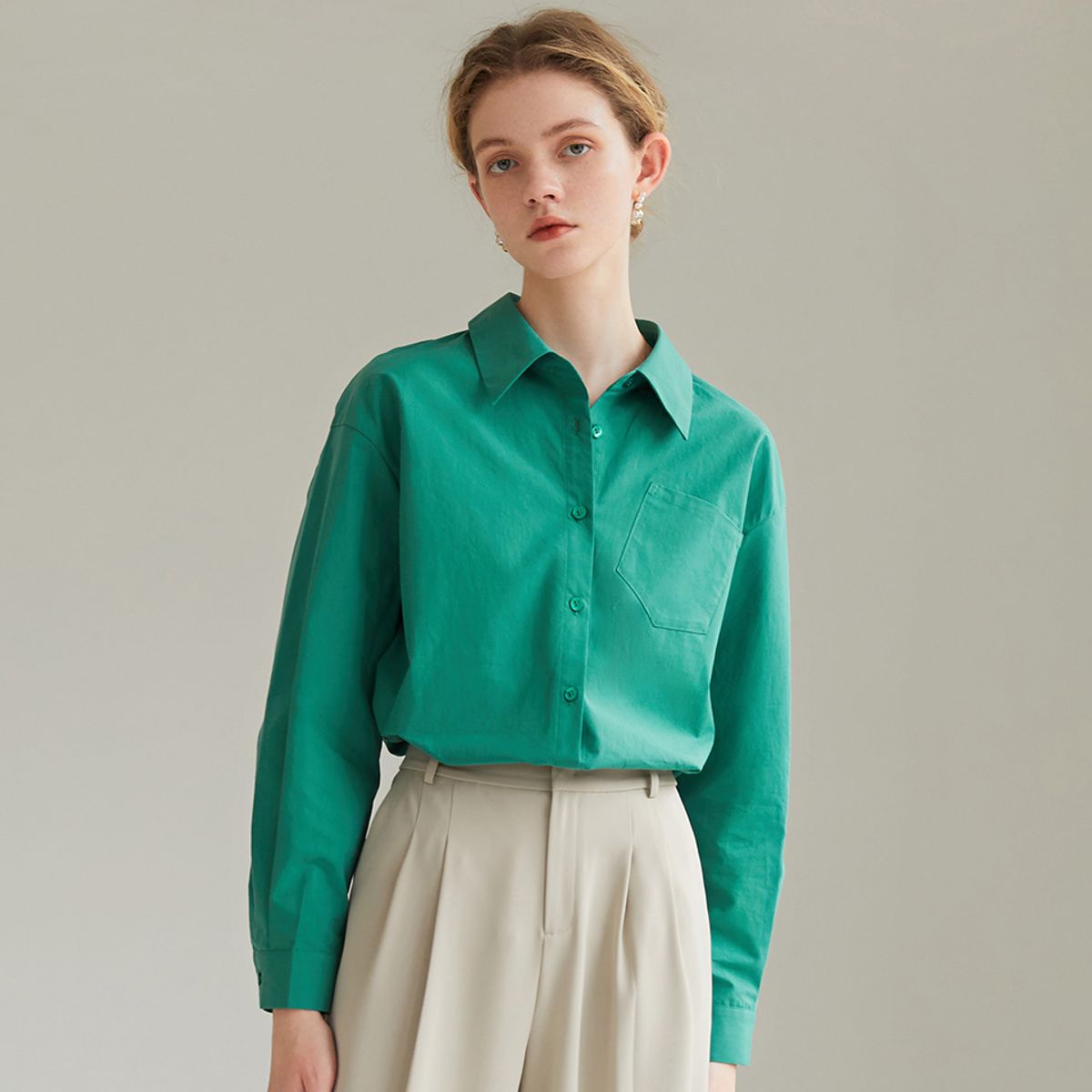 웬스데이딜라잇(WEDNESDAY DELIGHT) Wendy green cotton shirt