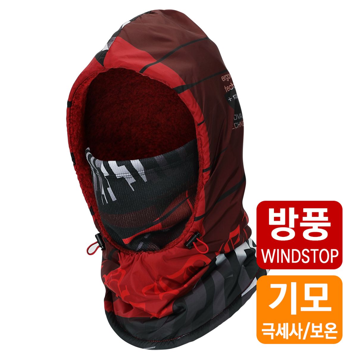 엠씨엔스포츠(MCNSPORTS) 방한/방풍/방수 넥워머 바라클라바 후드 레드 스퀘어
