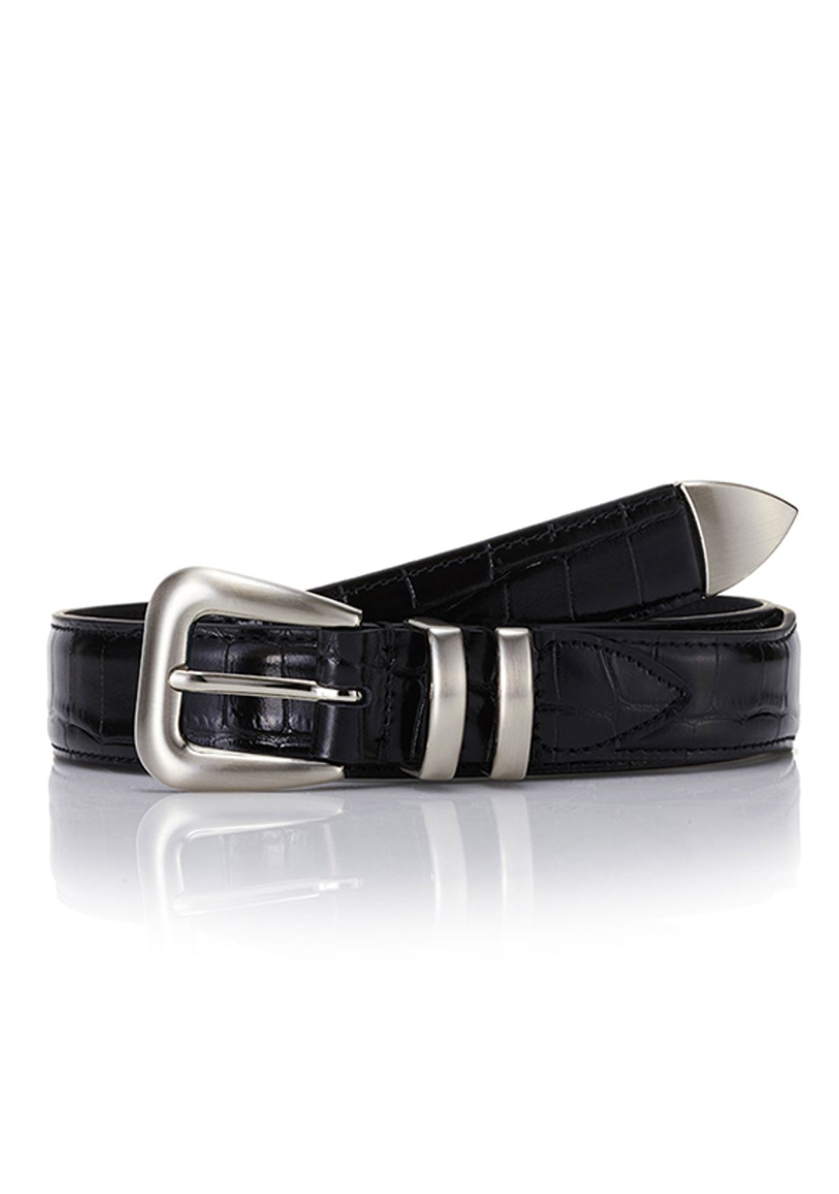 세비지(SAVAGE) 110 Leather Belt - Black(Crocodile-Embossed)