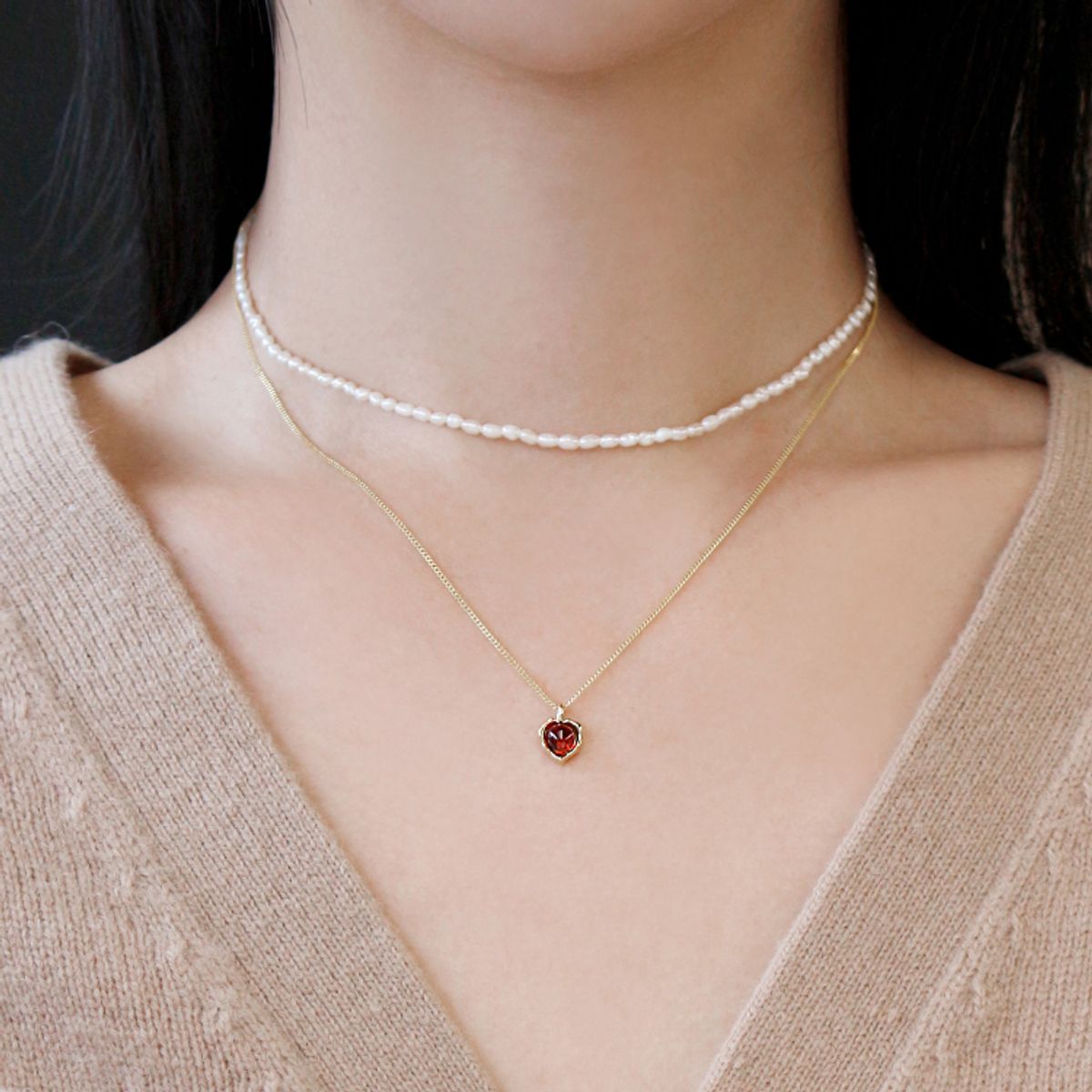 47베이지(47BAG) 925 Silver Lovemuu Gemstone Necklace