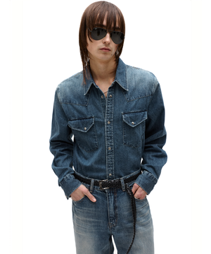 배드가이 데님 웨스턴 셔츠 워시드 블루