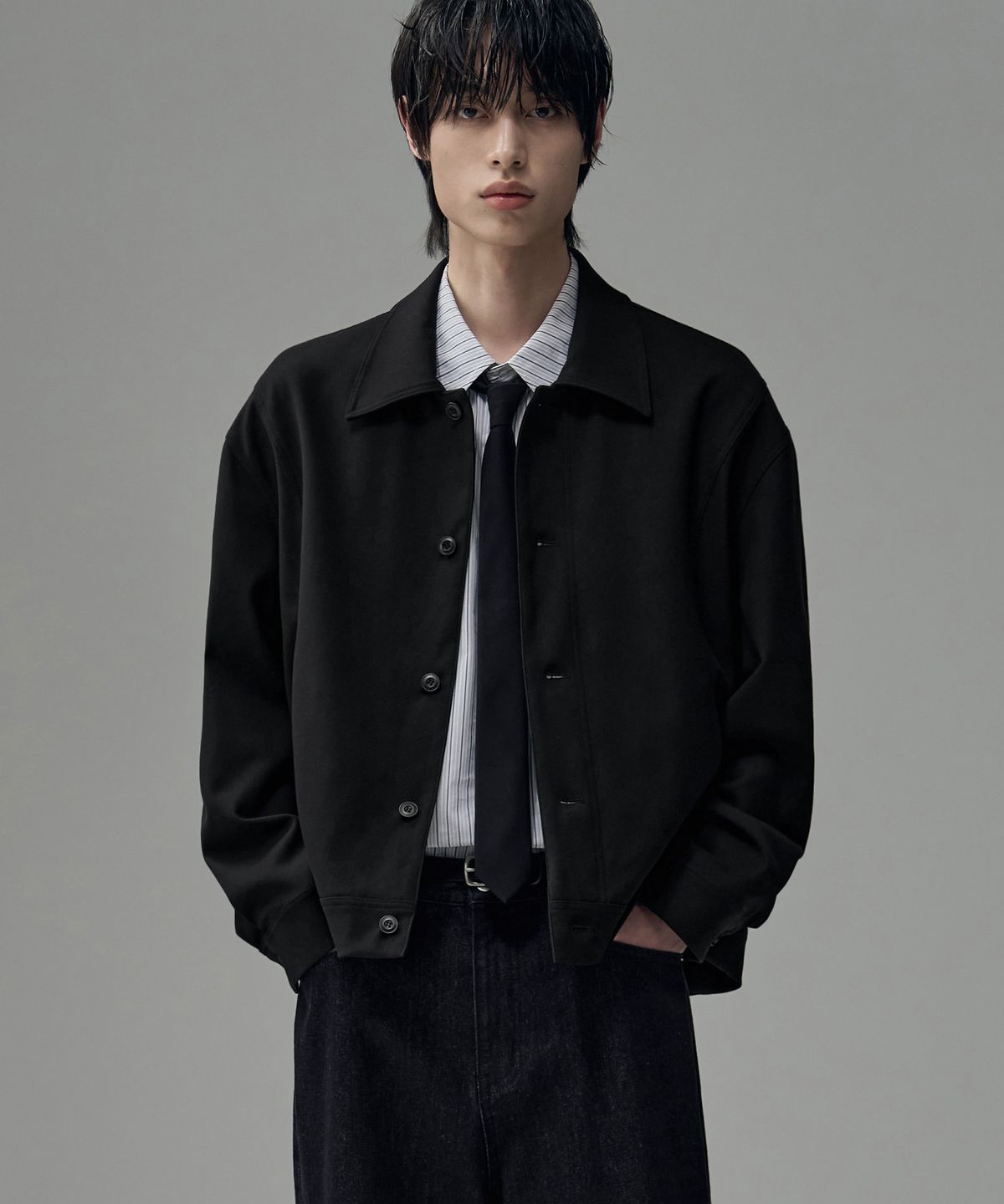드로우핏(DRAW FIT) 도브 울 미니멀 라인 자켓 [BLACK]