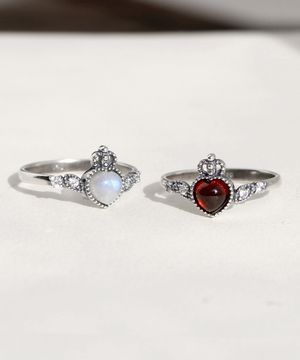 925실버 가넷 문스톤 왕관반지 퀸즈하트/ Queens Heart