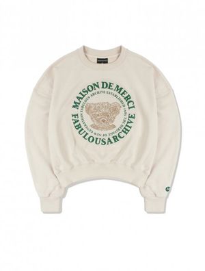 [기모선택]우먼즈 크롭 베어프렌즈 엠보자수 맨투맨 아이보리(FCB3TS355W)