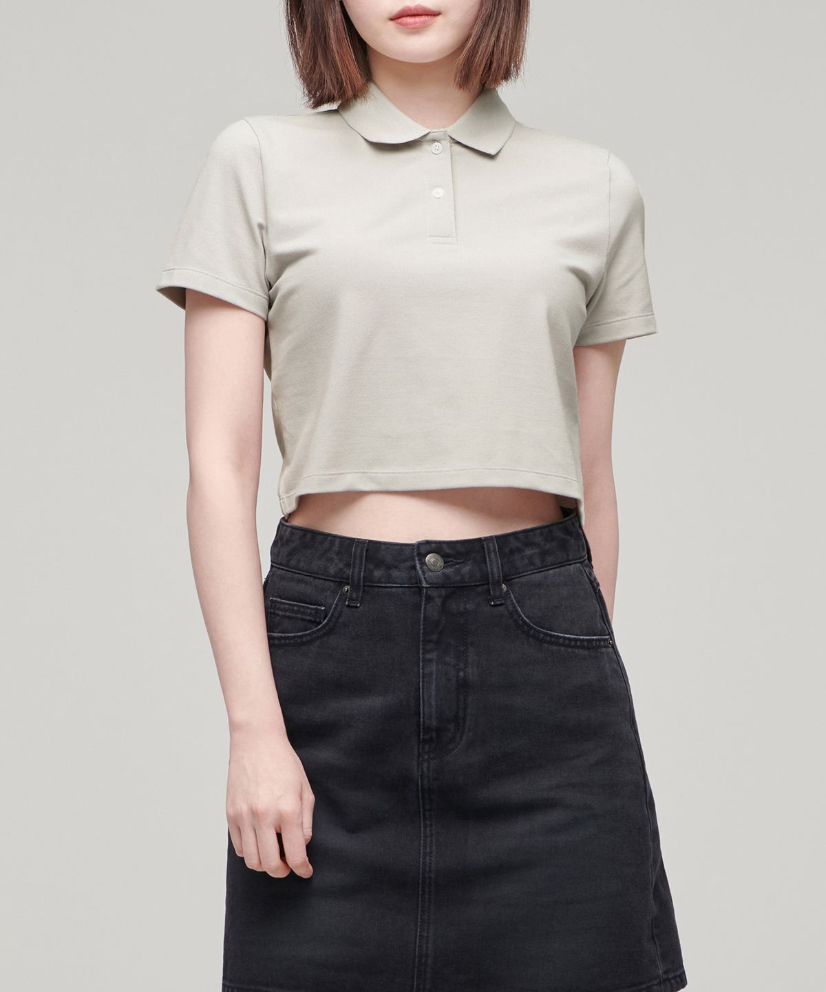 무신사 스탠다드 우먼(MUSINSA STANDARD WOMAN) [쿨탠다드] 우먼즈 크롭 피케 폴로 셔츠 [머쉬룸]