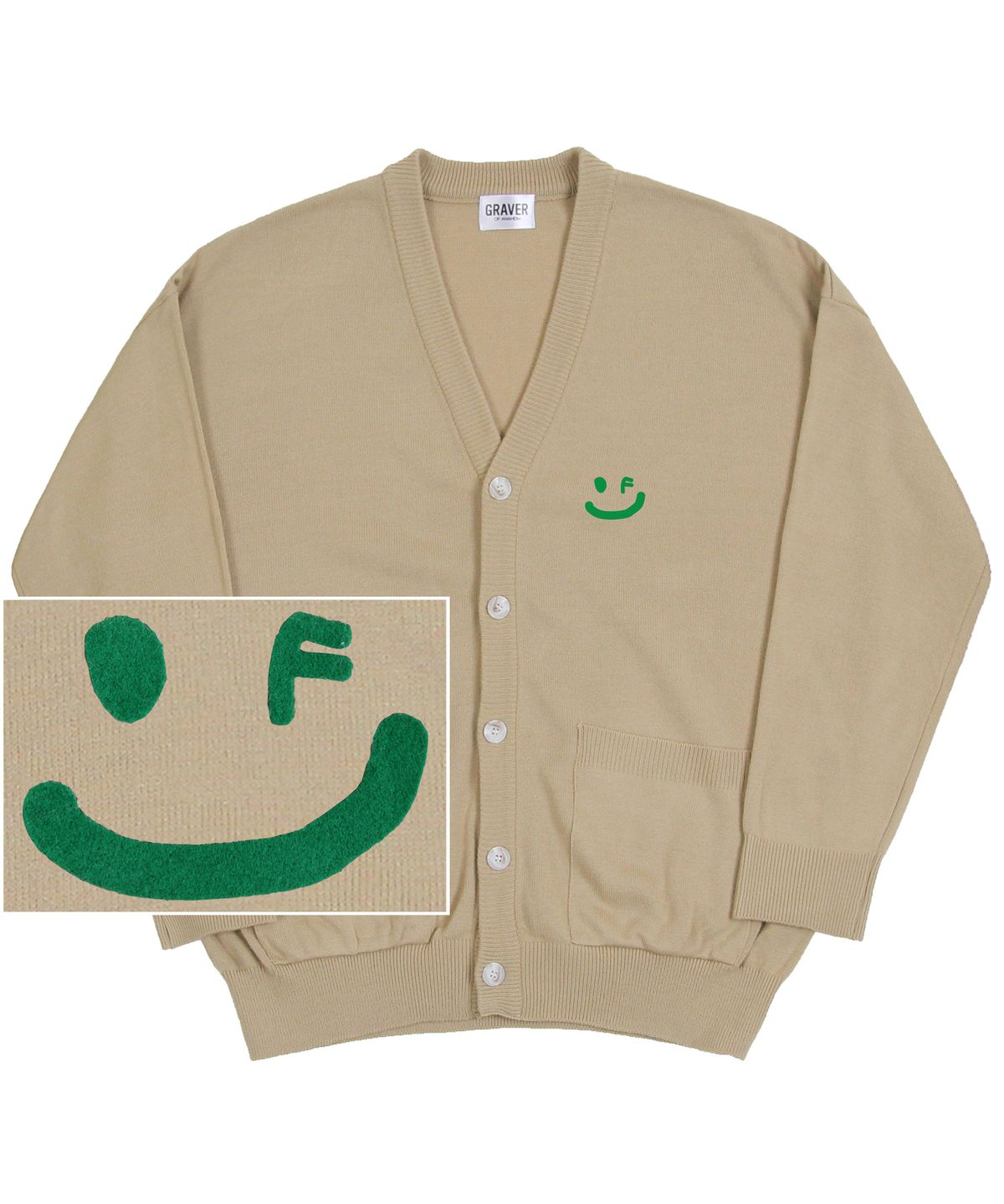 그레이버(GRAVER) [UNISEX]스몰 드로잉스마일 니트 가디건_베이지