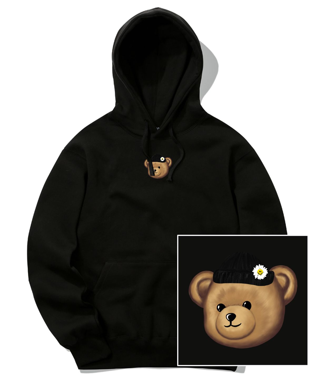 트립션(TRIPSHION) BEANIE BEAR LOGO 후드티 - 블랙