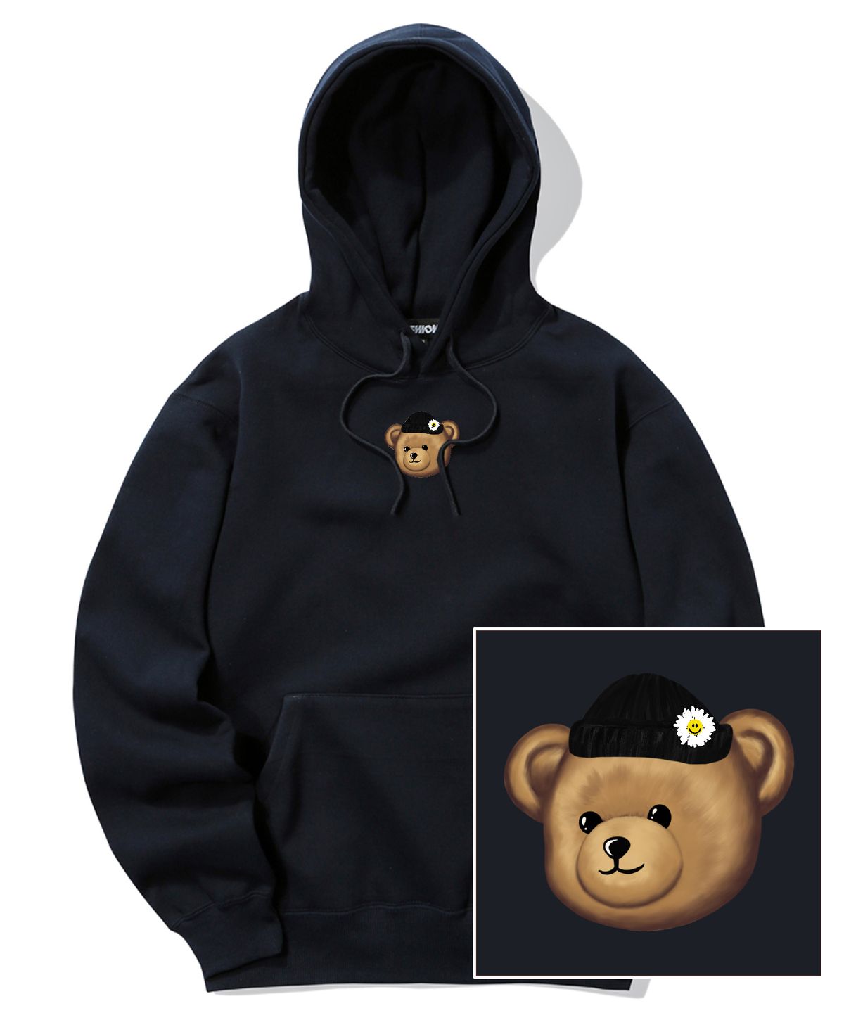 트립션(TRIPSHION) BEANIE BEAR LOGO 후드티 - 네이비