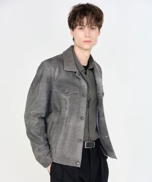 GRAY CRACK TRUCKER JACKET