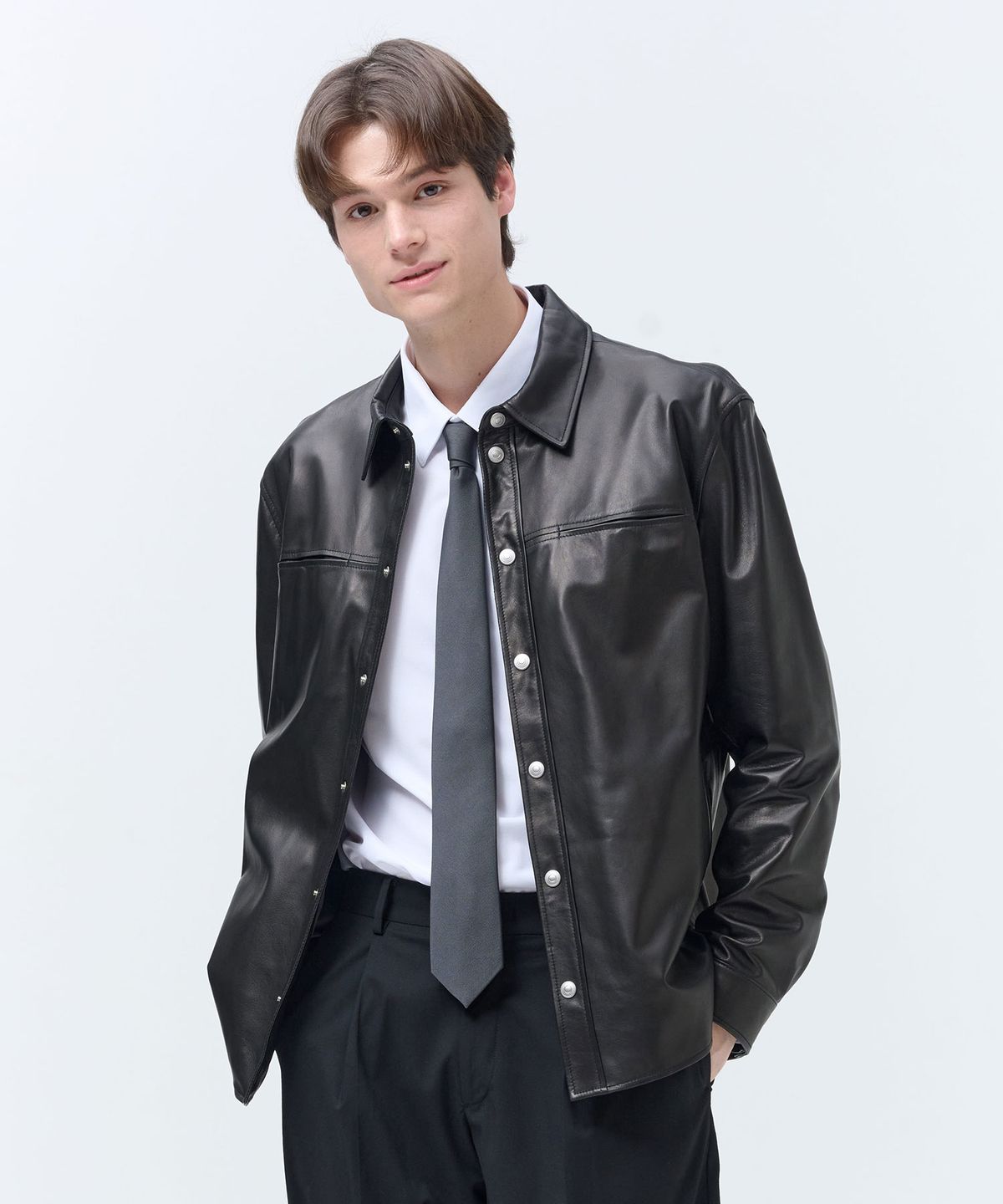 드림월드(DREAMWORLD) VEGETABLE LEATHER SHIRTS JACKET (BLACK)