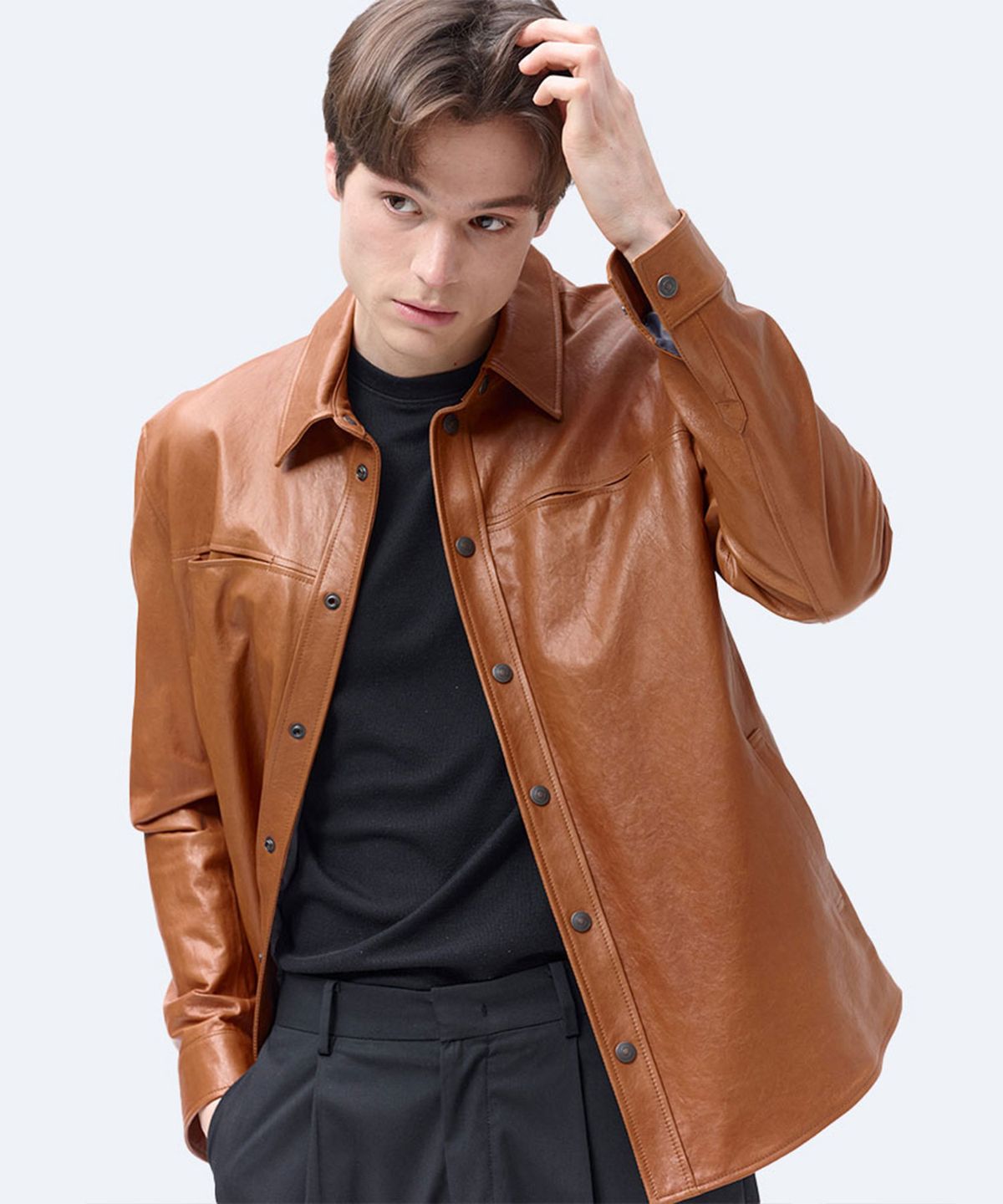 드림월드(DREAMWORLD) VEGETABLE LEATHER SHIRTS JACKET (CAMEL)