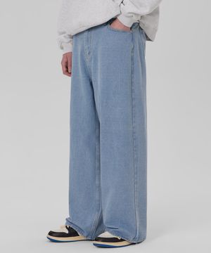 이지 와이드 데님 팬츠 라이트 인디고