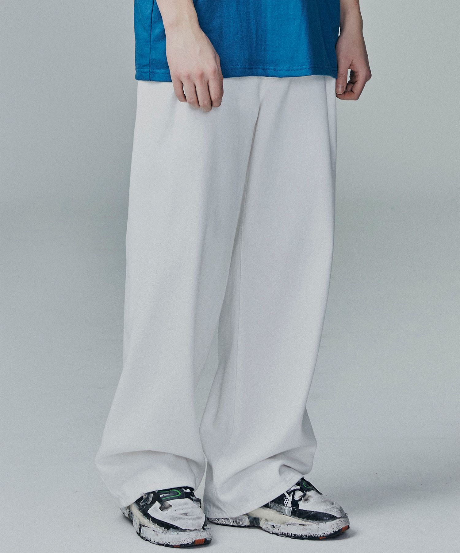 ☆NOT4NERD☆ Banding One Tuck Wide Denim Pants Ivory PT048I NOT4NERD Banding One Tuck Wide Denim Pants (Ivory) – K'ASE