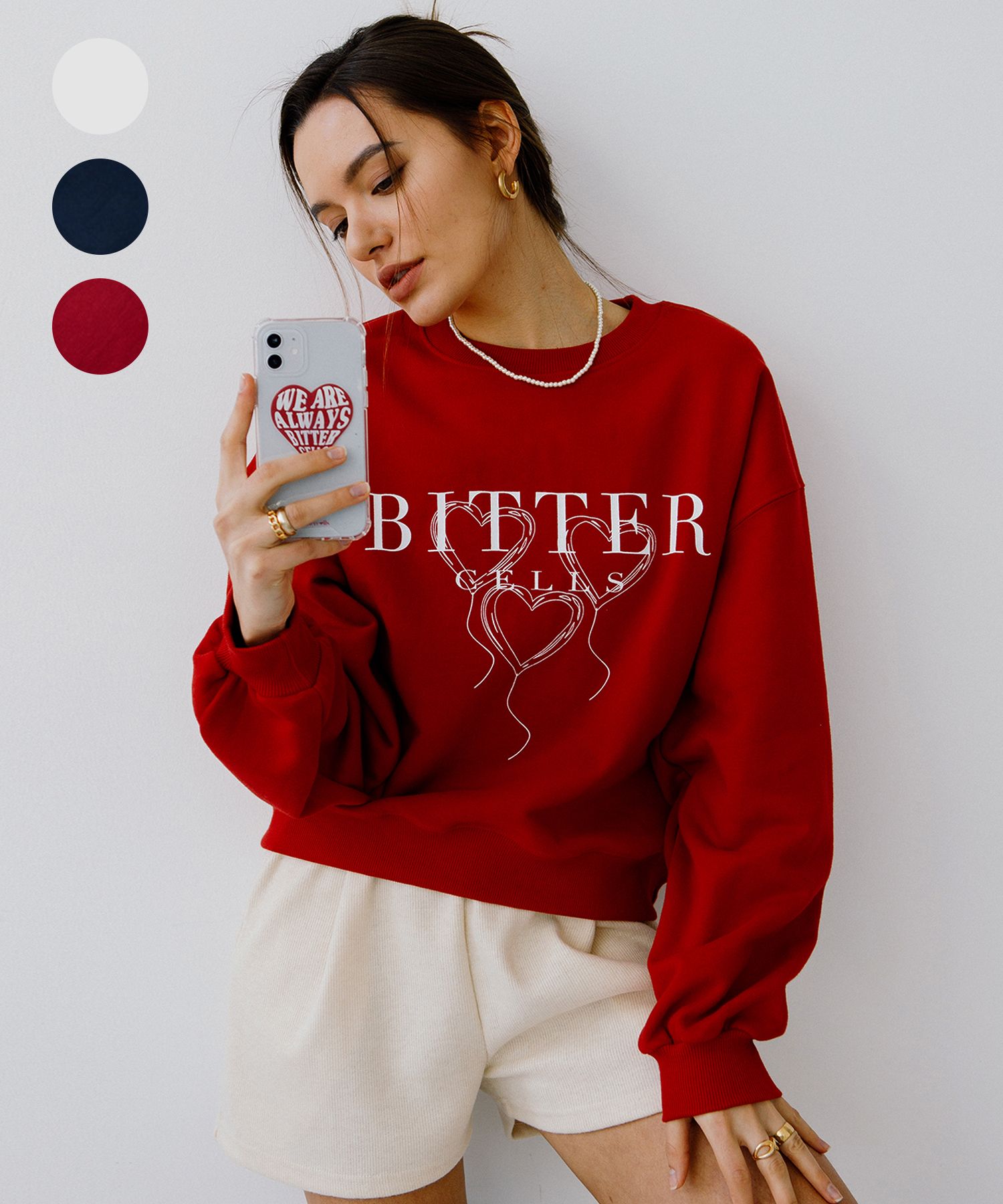 ◇BITTER CELLS◇ Heart Balloon Sweat ShirtNavy Heart Balloon Sweat Shirt-Red - 비터셀즈(bittercells)