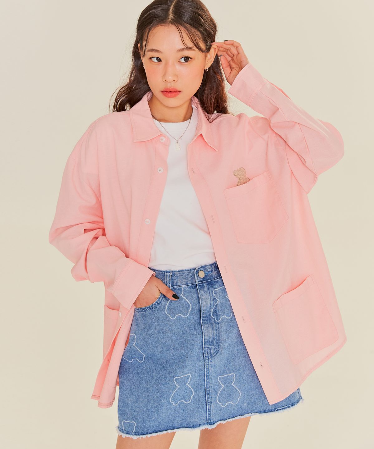 아코스튜디오스페이스(AQOSTUDIOSPACE) AQO BEAR OXFORD SHIRTS PINK