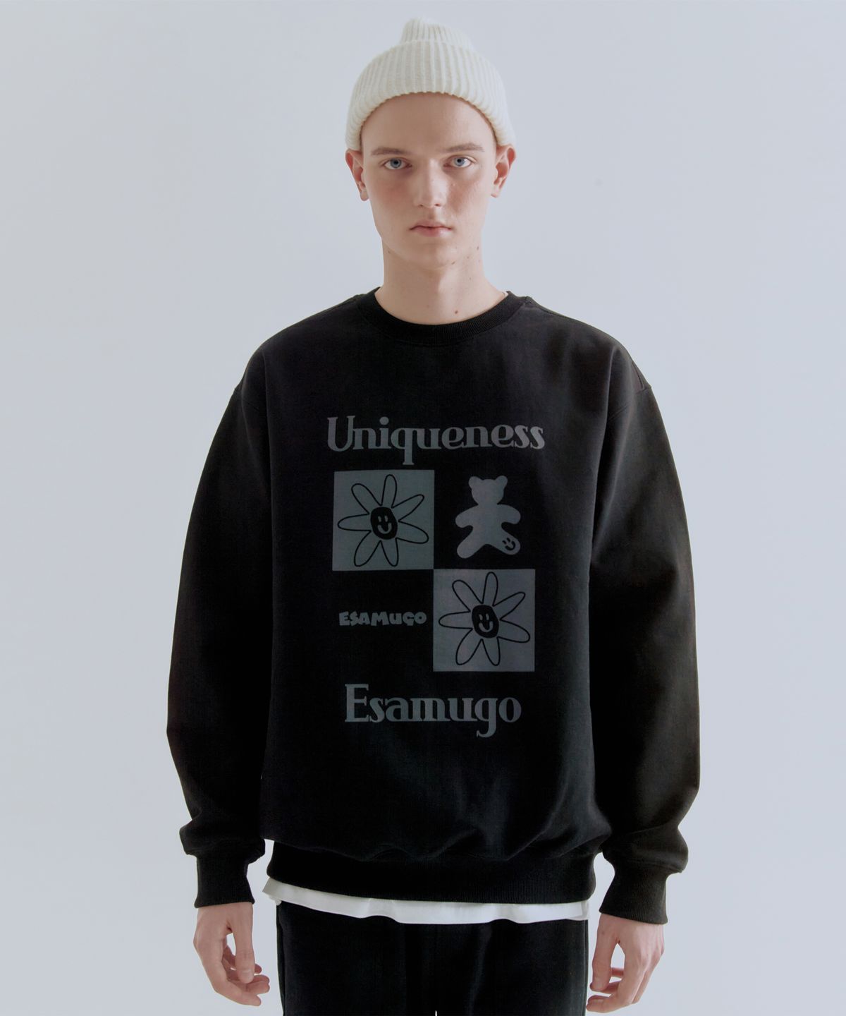 23.65(23.65) CHECK BEAR SWEAT SHIRT BLACK