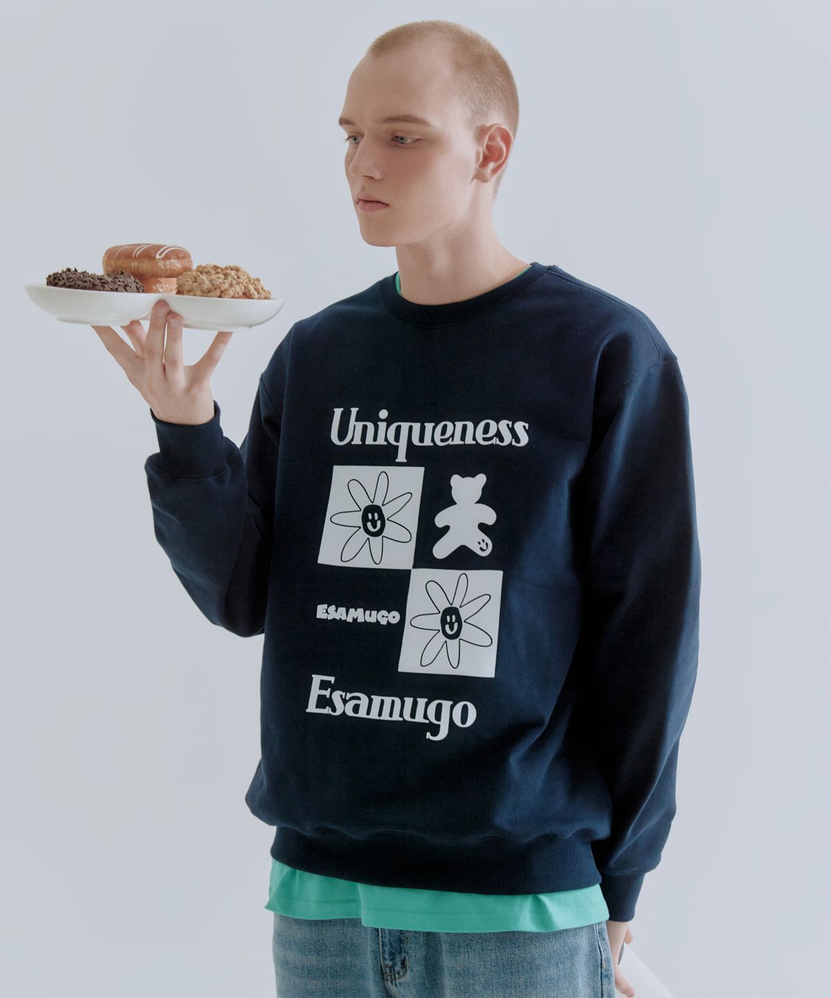 23.65(23.65) CHECK BEAR SWEAT SHIRT NAVY