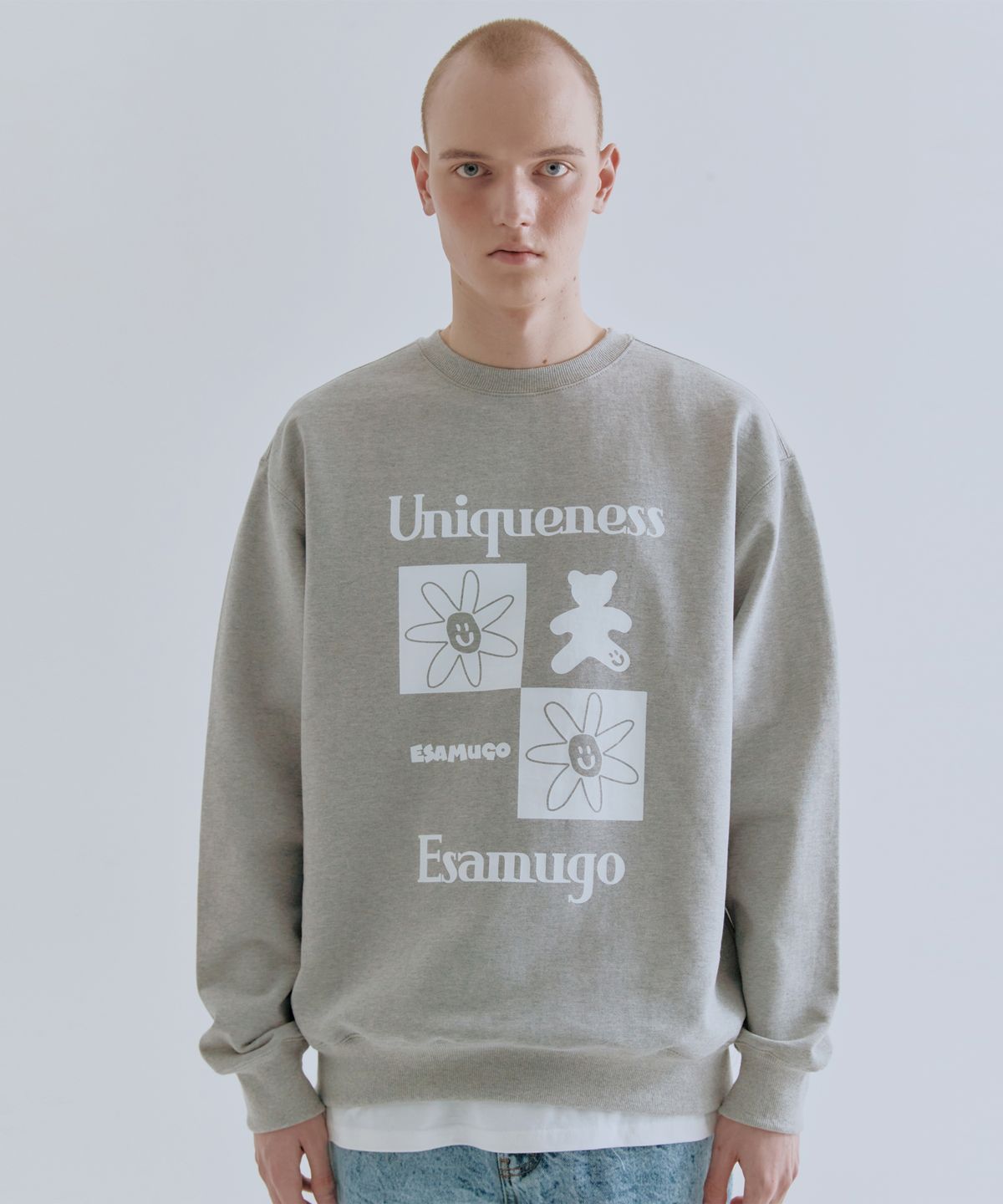 23.65(23.65) CHECK BEAR SWEAT SHIRT GREY