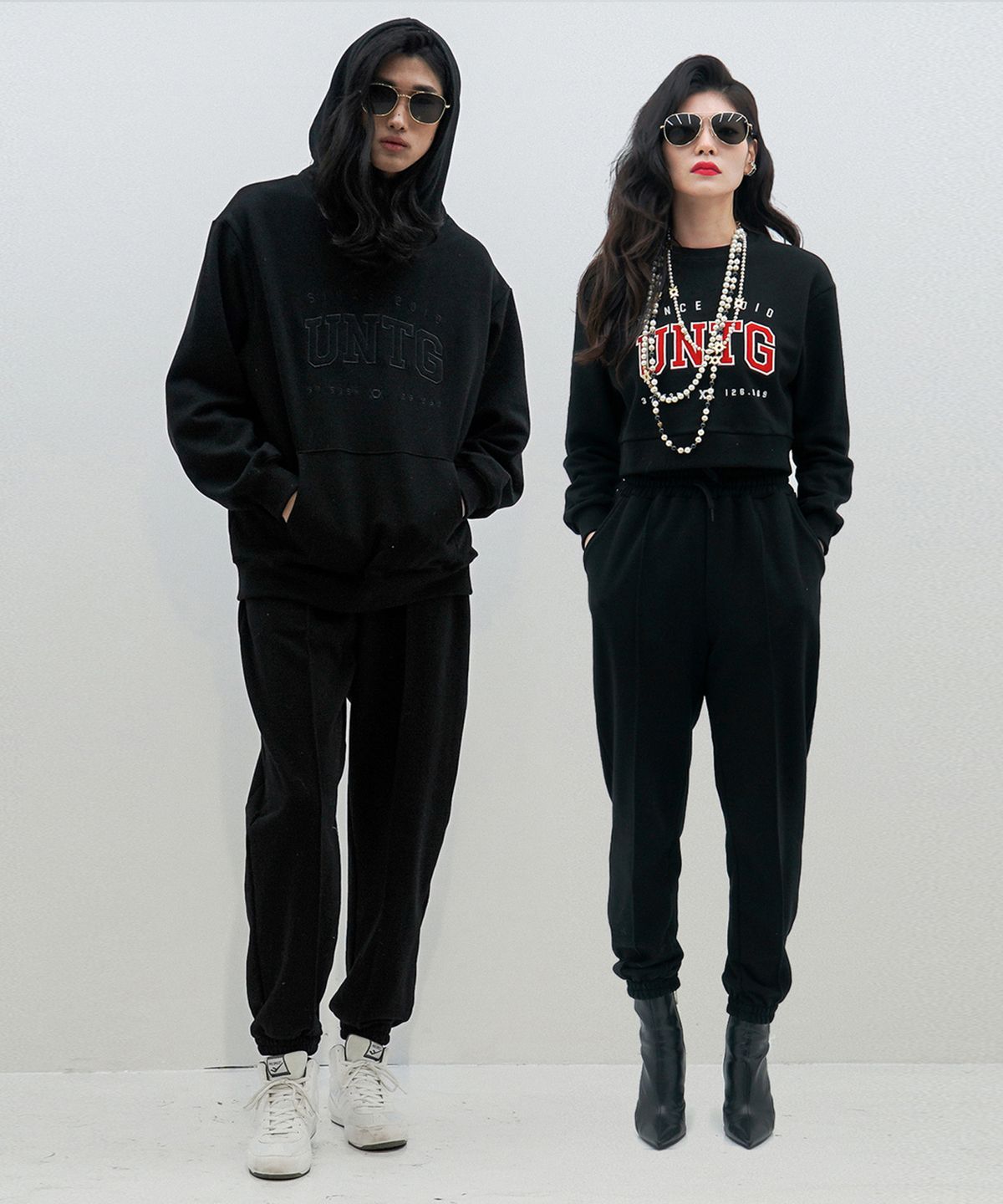 언티지(UNTAGE) 스트링 웨이스트 저지 스웨트 팬츠[Black(UNISEX)]_UTP-FP01