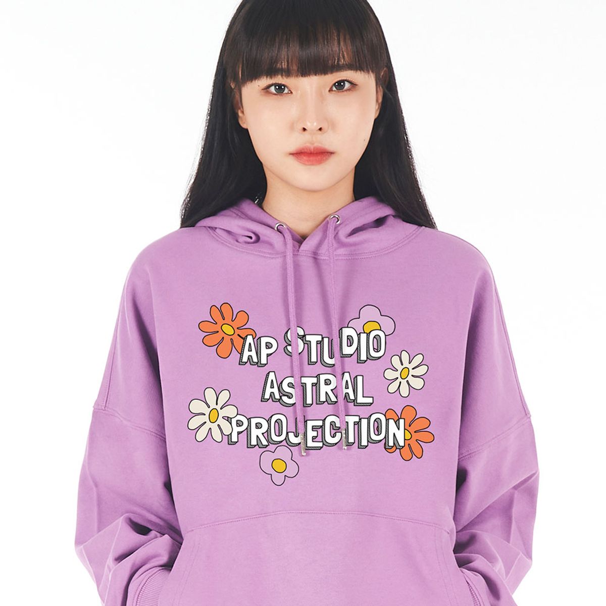 아스트랄 프로젝션(ASTRAL PROJECTION) 오버핏 드롭숄더 플라워 후디_바이올렛