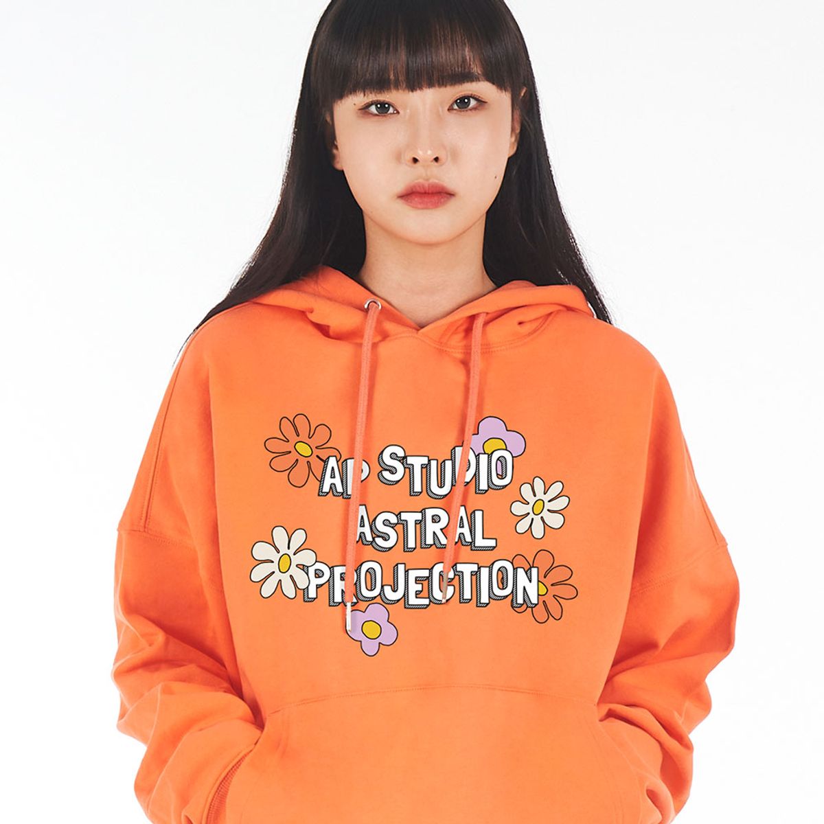 아스트랄 프로젝션(ASTRAL PROJECTION) 오버핏 드롭숄더 플라워 후디_코랄
