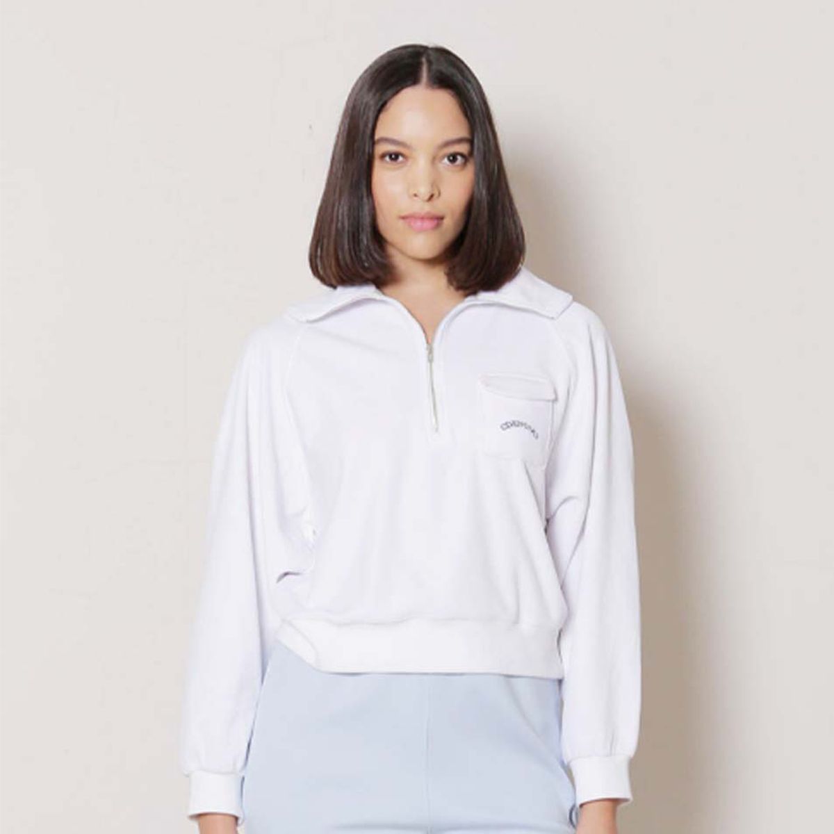 씨드느와(C DE NOIRS) THE VELOUR HALF ZIP-UP  (WHITE)