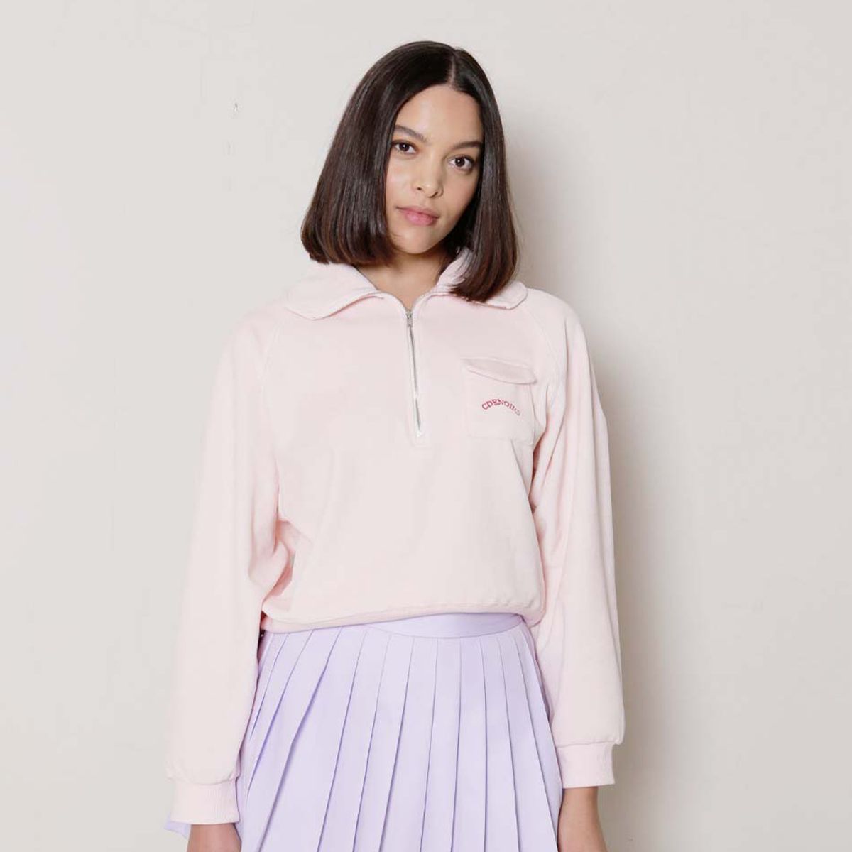 씨드느와(C DE NOIRS) THE VELOUR HALF ZIP-UP  (BABY PINK)