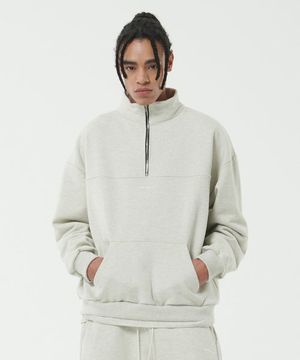 노블 지퍼 하프 집업 풀오버 맨투맨 (오트밀멜란지)