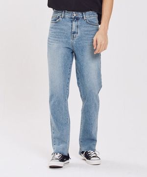 하이플래닛 컷팅 와이드 데님팬츠(미드블루)