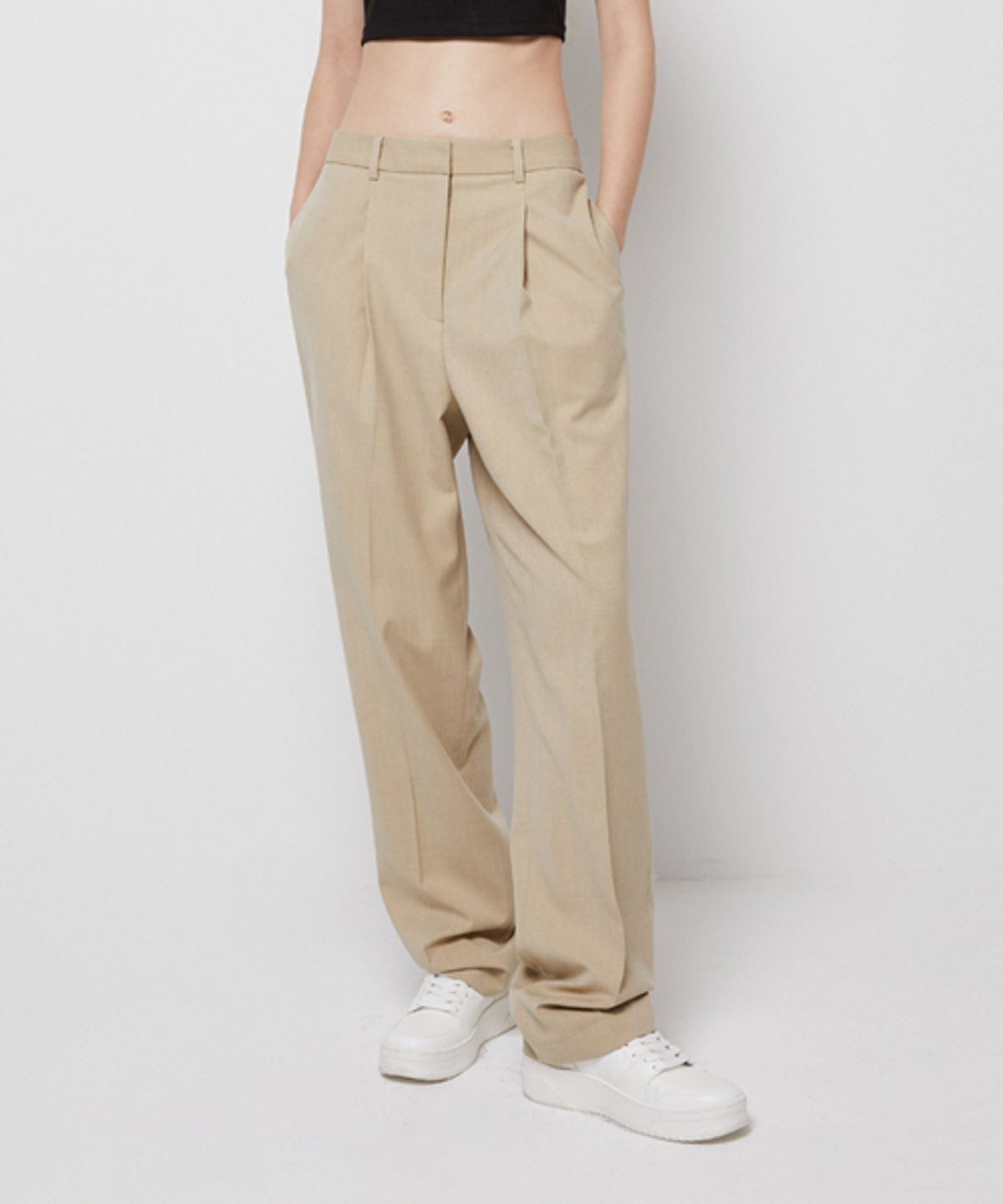 레이디 볼륨(LADY VOLUME) TAPERED ONE TUCK SLACKS_LIGHT BEIGE