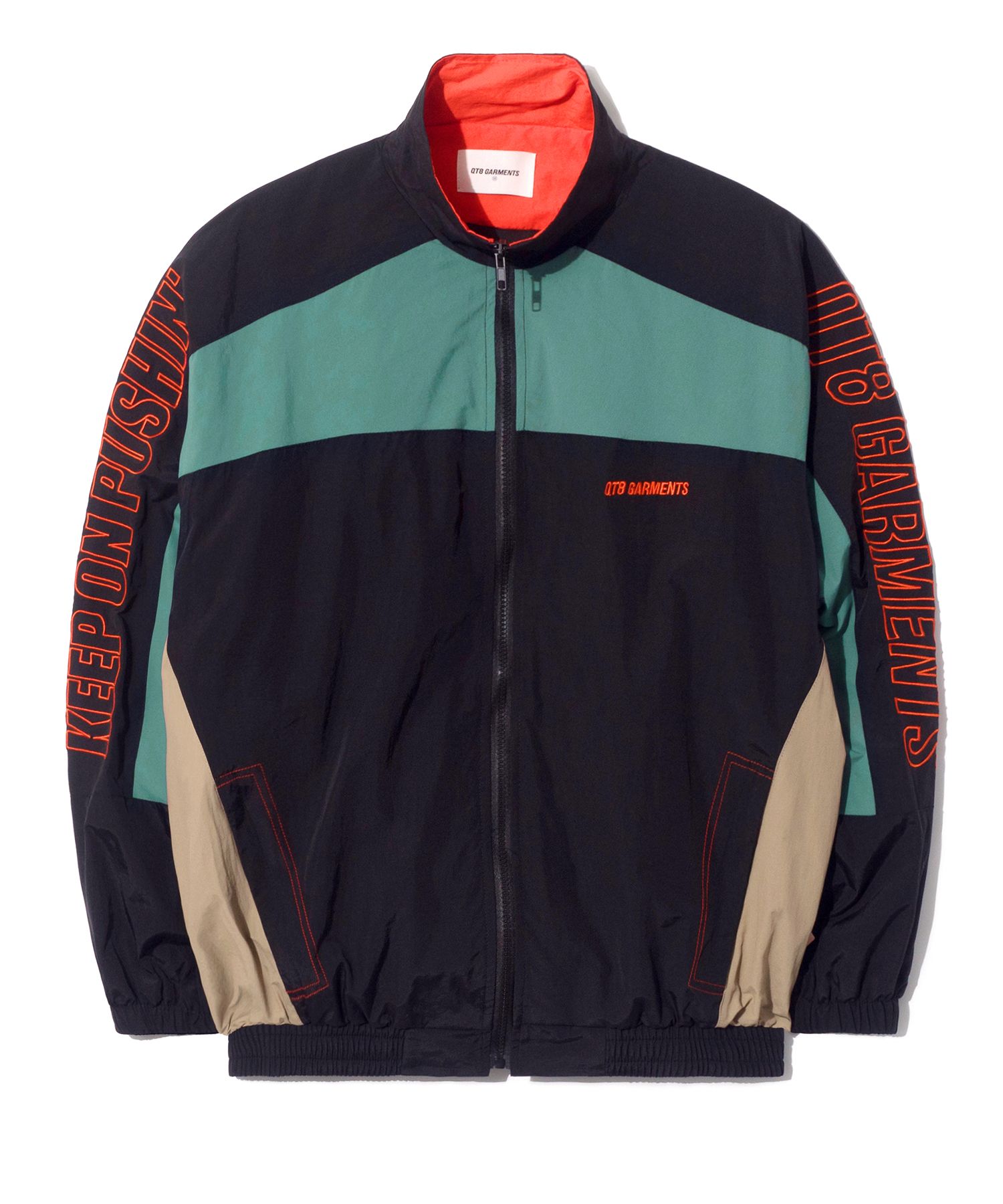 MUSINSA | QT8 GARMENTS MH Retro Track Jacket (Black/Bluegreen/Orange)