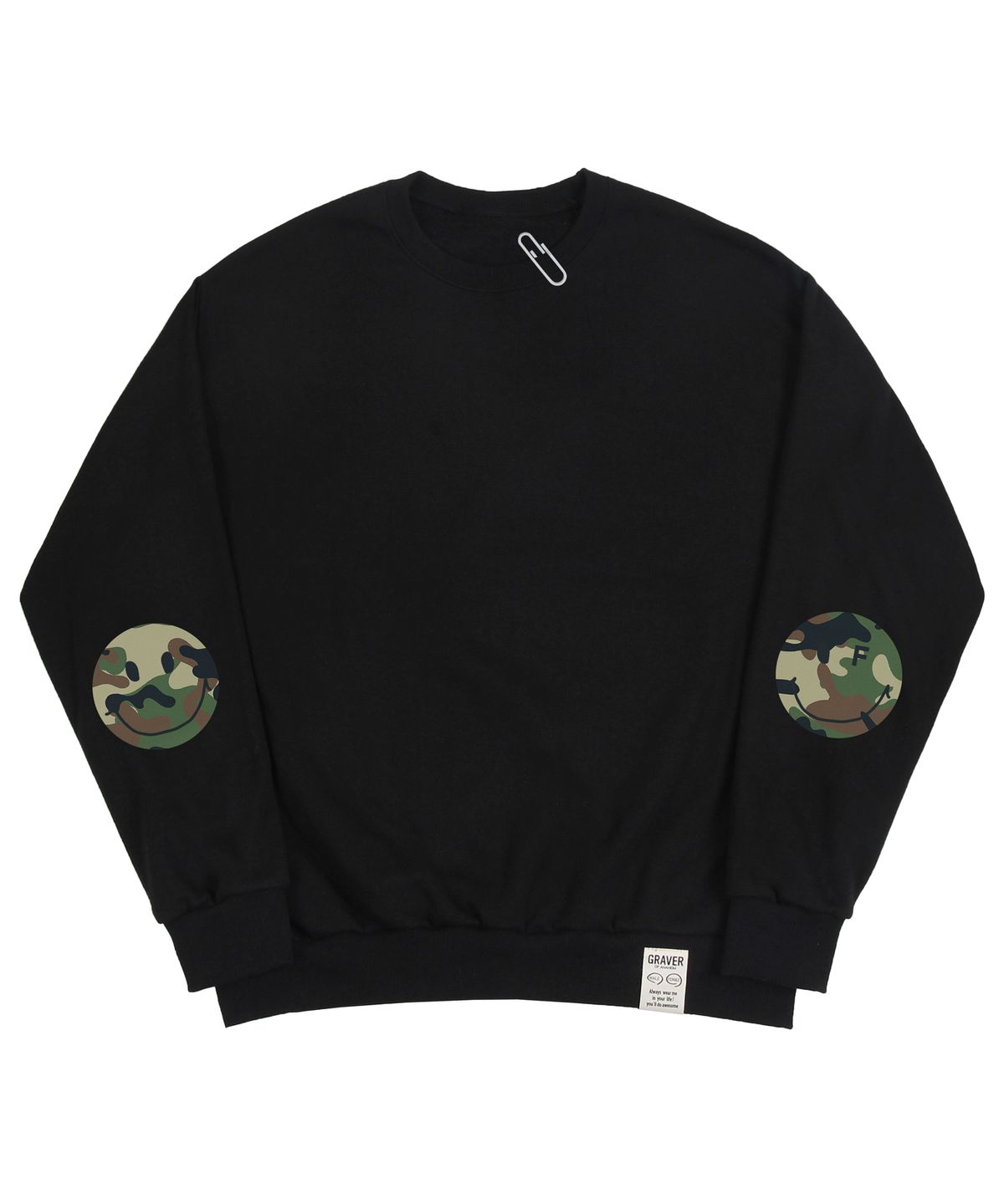 그레이버(GRAVER) [UNISEX]엘보우 카모 도트스마일 맨투맨_블랙