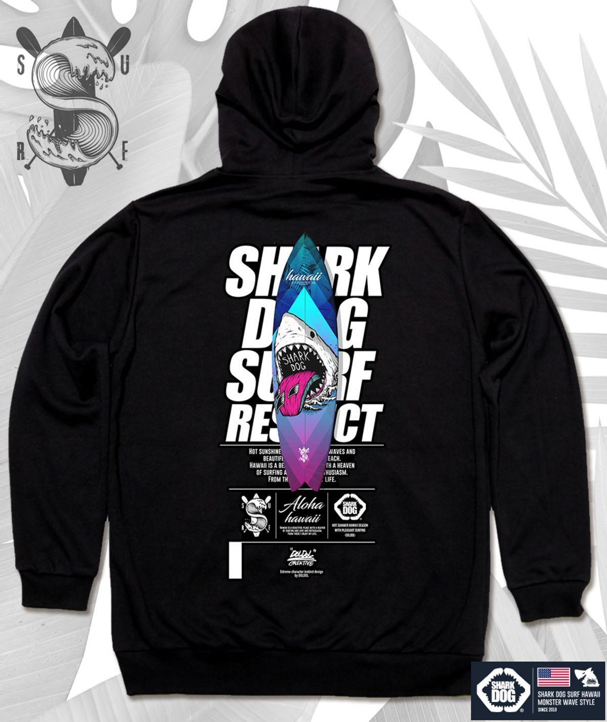 돌돌(DOLDOL) SHARK-DOG-HOODY-126 샤크독 서핑 하와이 캐릭터 그래픽 후드티 후디