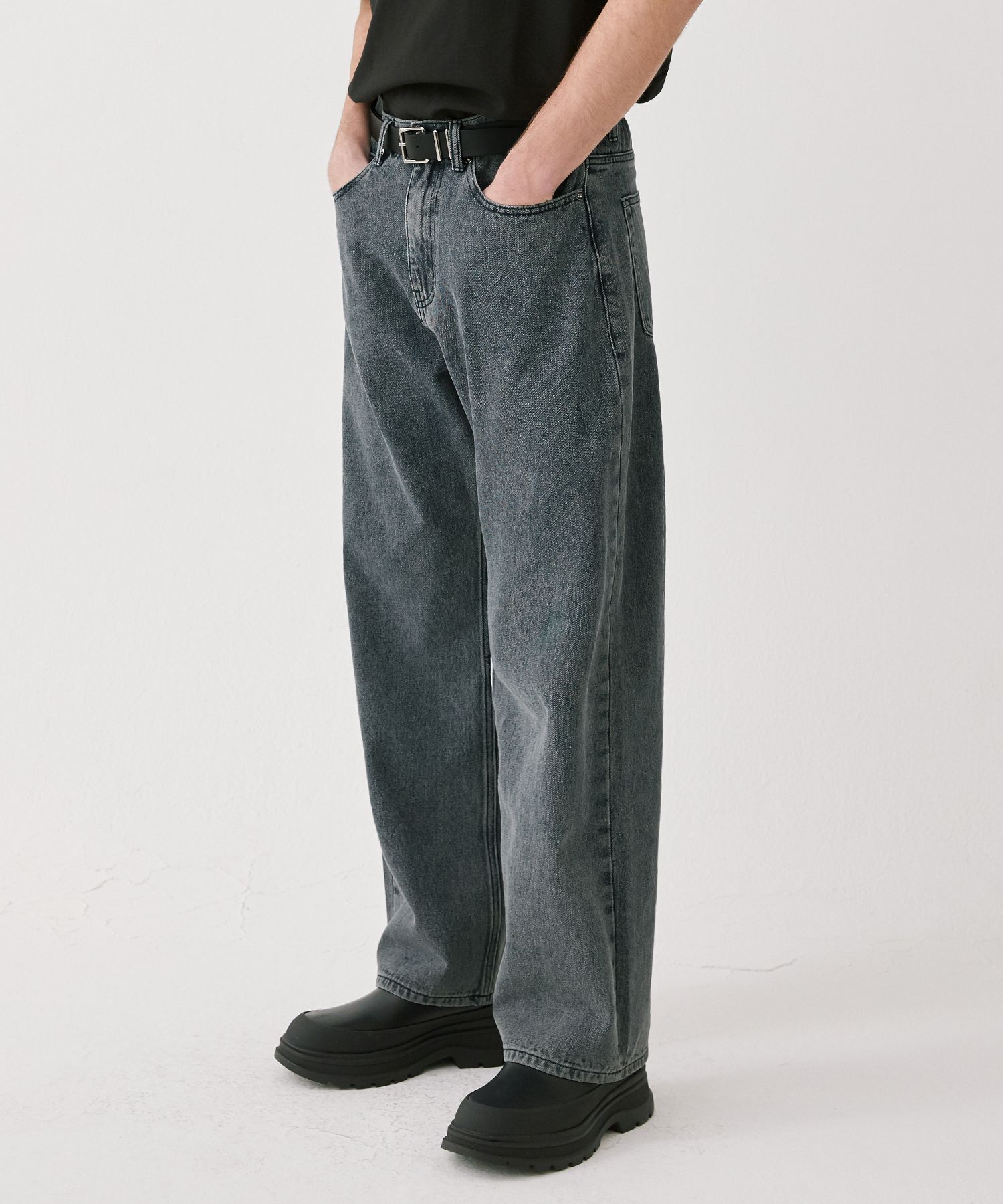 ★TRILLION★ Biostone washed wide denim pants DEEP BLUE TRSD MUSINSA | TRILLION Biostone Washing Wide Denim Pants_BEIGE BLUE