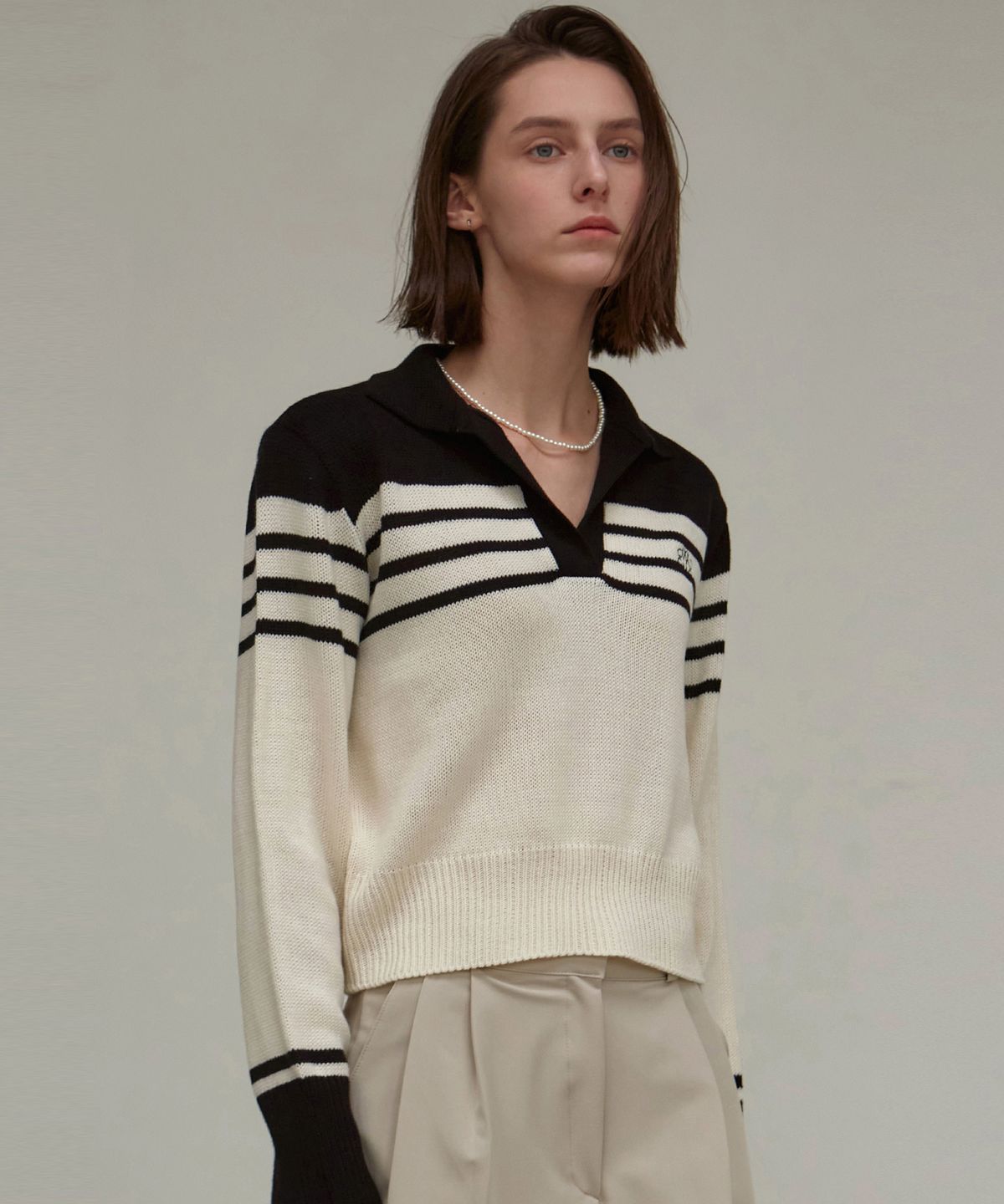 닉앤니콜(NICK&NICOLE) CLASSIC OPEN COLLAR KNIT_BLACK