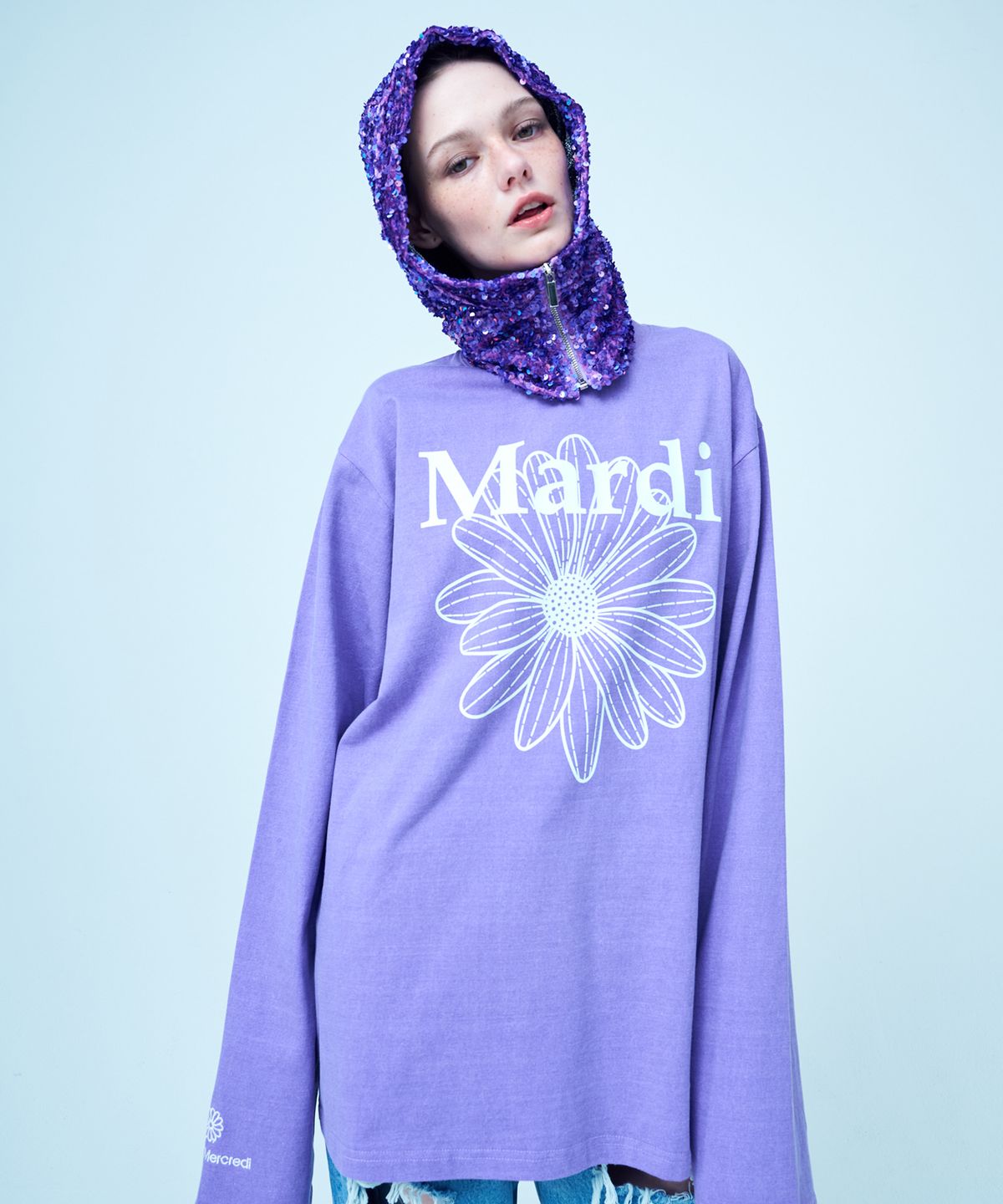 마르디 메크르디(MARDI MERCREDI) UNISEX TSHIRT LONG SLEEVE FLOWERMARDI WASHED_LAVENDER WHITE