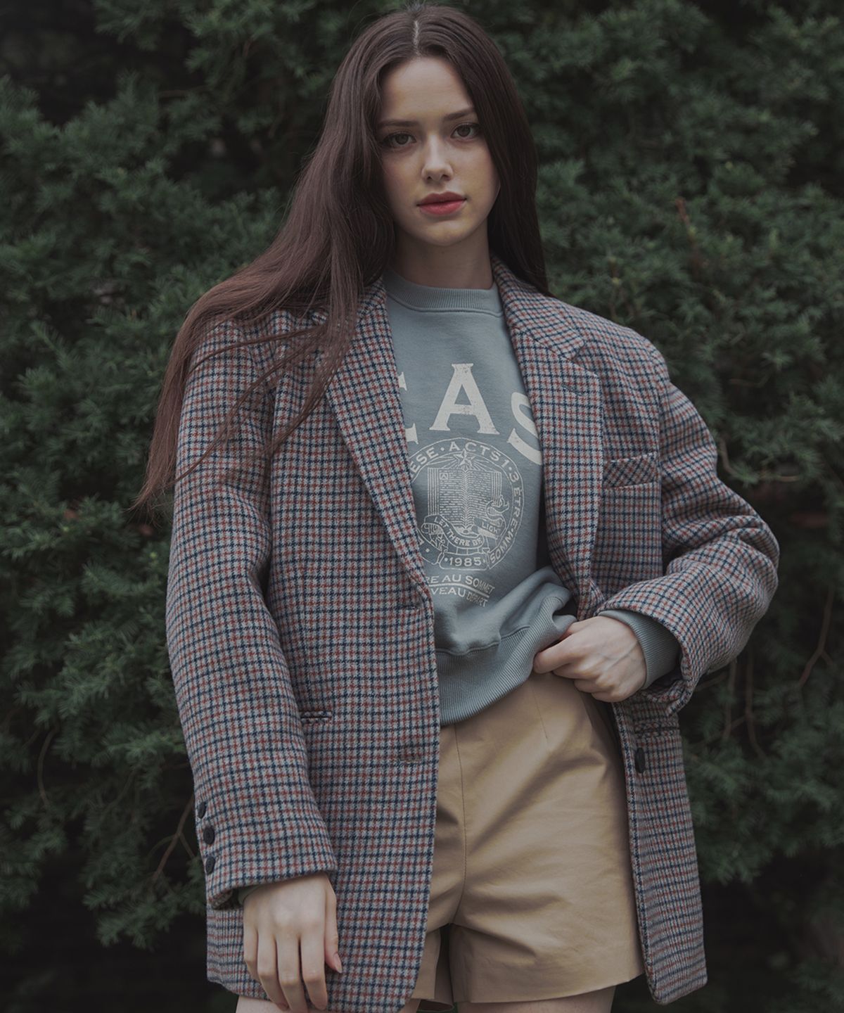 에트오소메(ETRE AU SOMMET) WOOL MINI CHECK JAKET (BROWN)