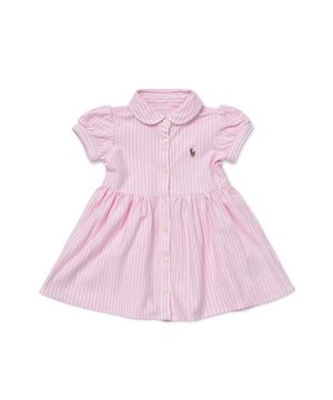 [적립금 5%] 베이비 여아 스트라이프 니트 옥스포드 폴로 드레스 - 핑크