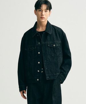 오버핏 크롭 데님 자켓 (블랙)