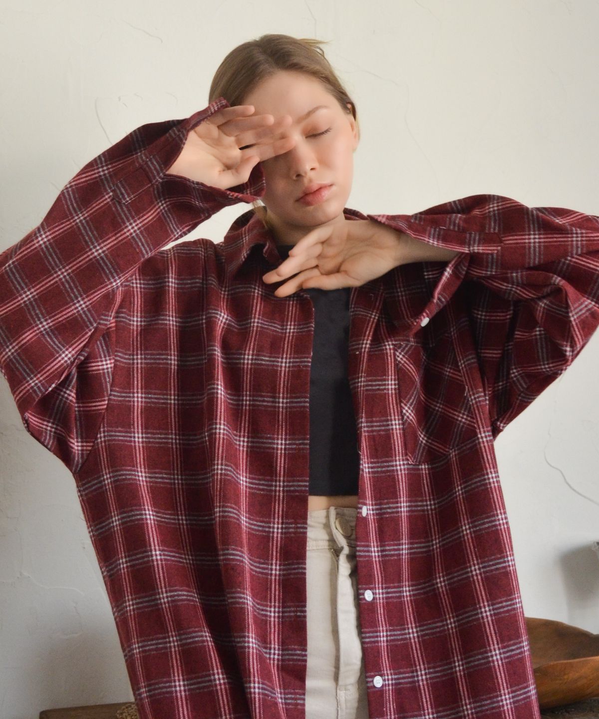 보늬(BONIEE) 오버핏 체크 패턴(Over Fit Check) 셔츠 레드