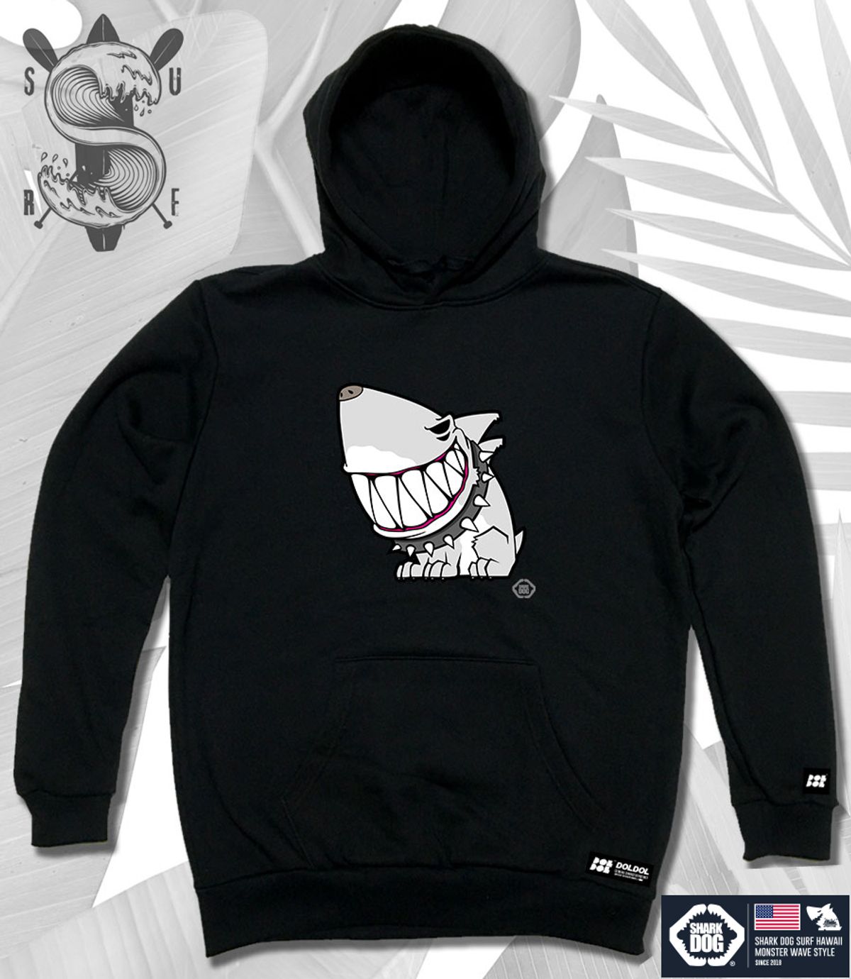 돌돌(DOLDOL) SHARK-DOG-HOODY-02 샤크독 서핑 하와이 캐릭터 그래픽 후드티 후디