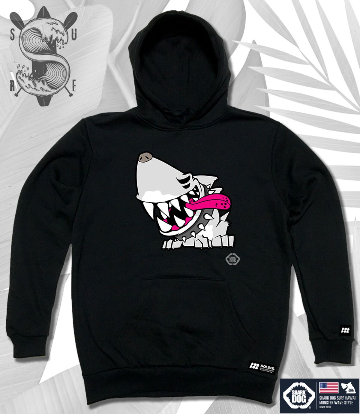 돌돌(DOLDOL) SHARK-DOG-HOODY-03 샤크독 서핑 하와이 캐릭터 그래픽 후드티 후디