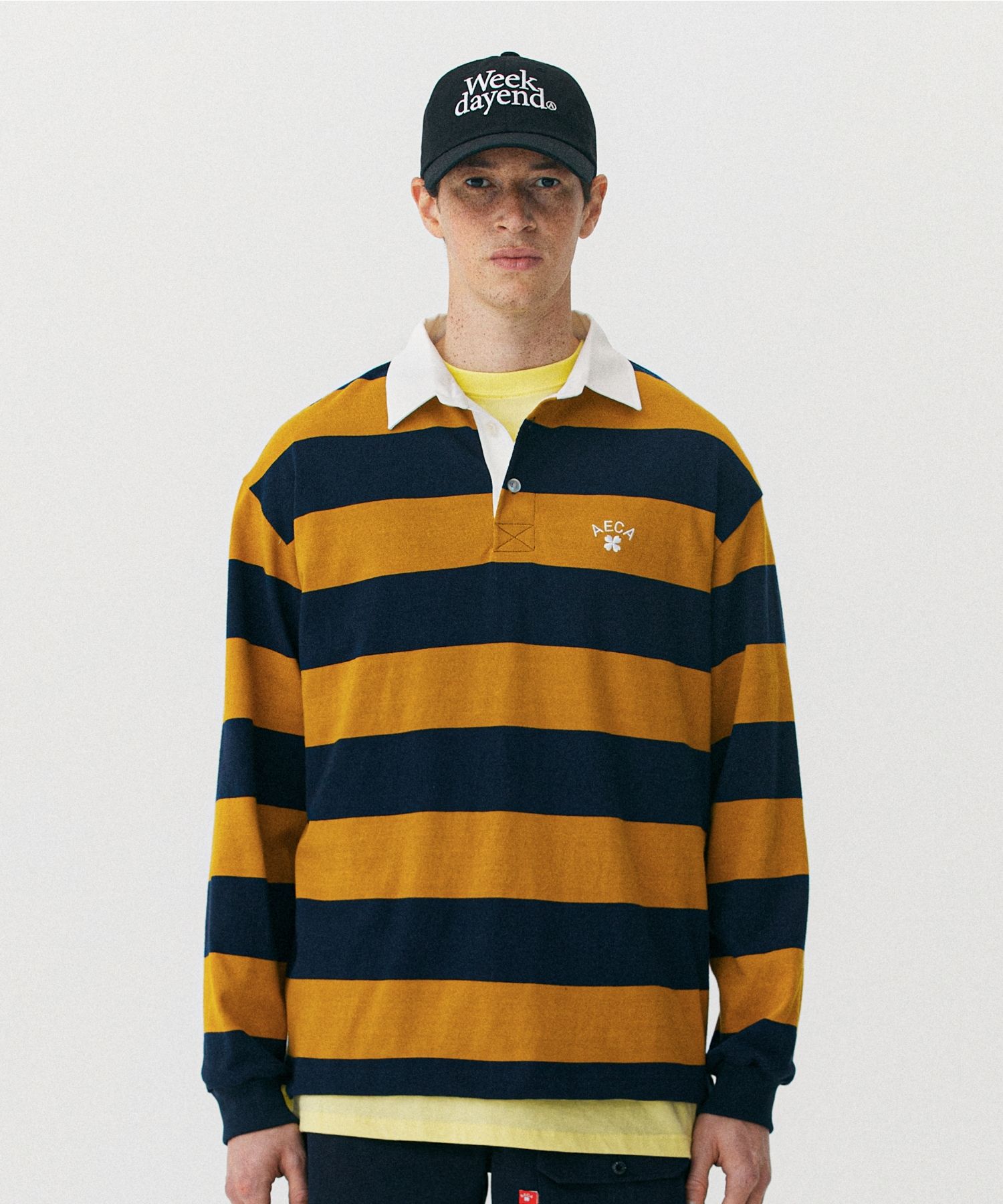 Tシャツ・カットソー AECA WHITE AECA SIGN LONG SLEEVEWASHED YELLOW MUSINSA | AECA WHITE N158 RUGBY T-SHIRTS-YELLOW/NAVY