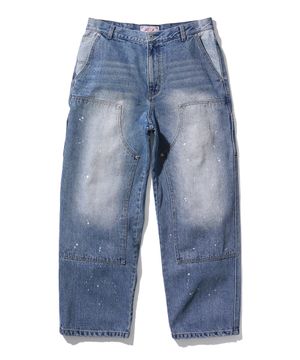 DOUBLE KNEE PAINTED DENIM-BLUE