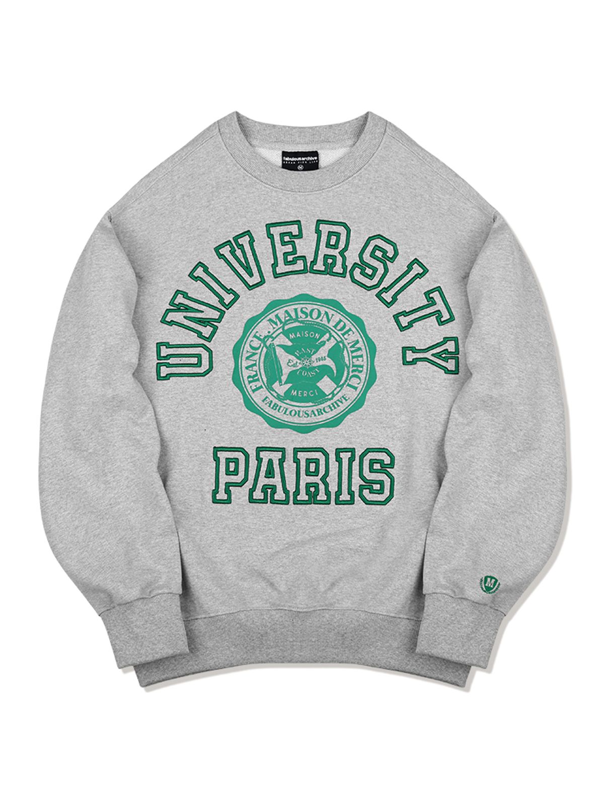 라 메종 스튜디오(LA MAISON STUDIO) UNISEX 레귤러핏 UNIVERSITY 엠보자수 맨투맨 멜란그레이(FCC1TS402M)