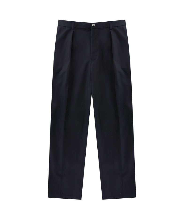 [Easy line] Gaberdine cotton 1Pleats banding chino (Dark Navy)