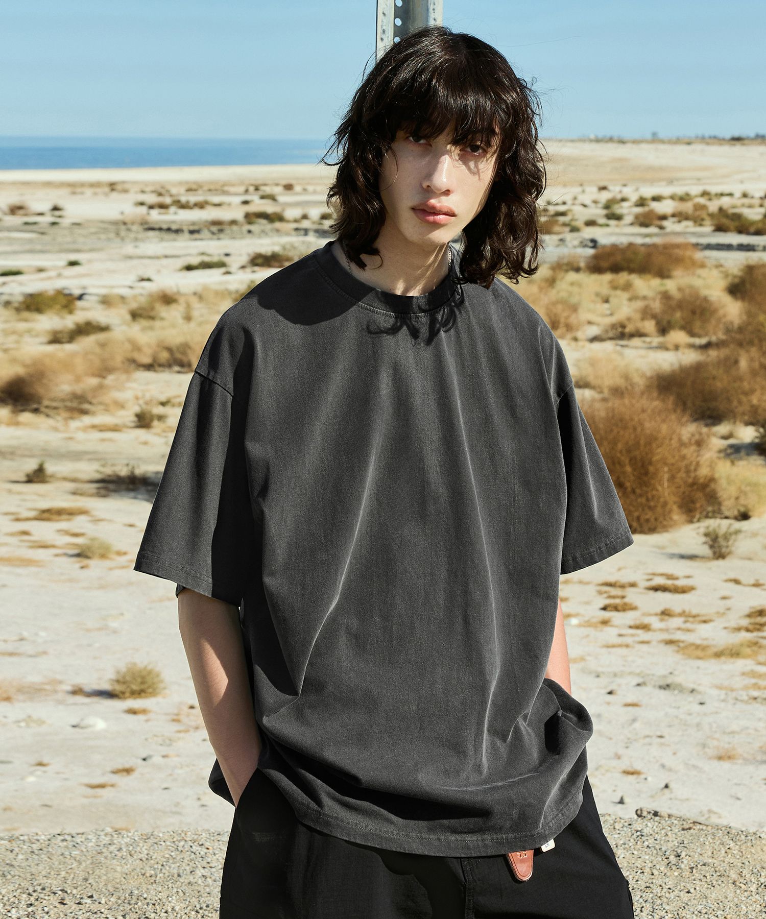 MUSINSA | FLUKE Pigment Overfit Short Sleeve T-shirt Dark