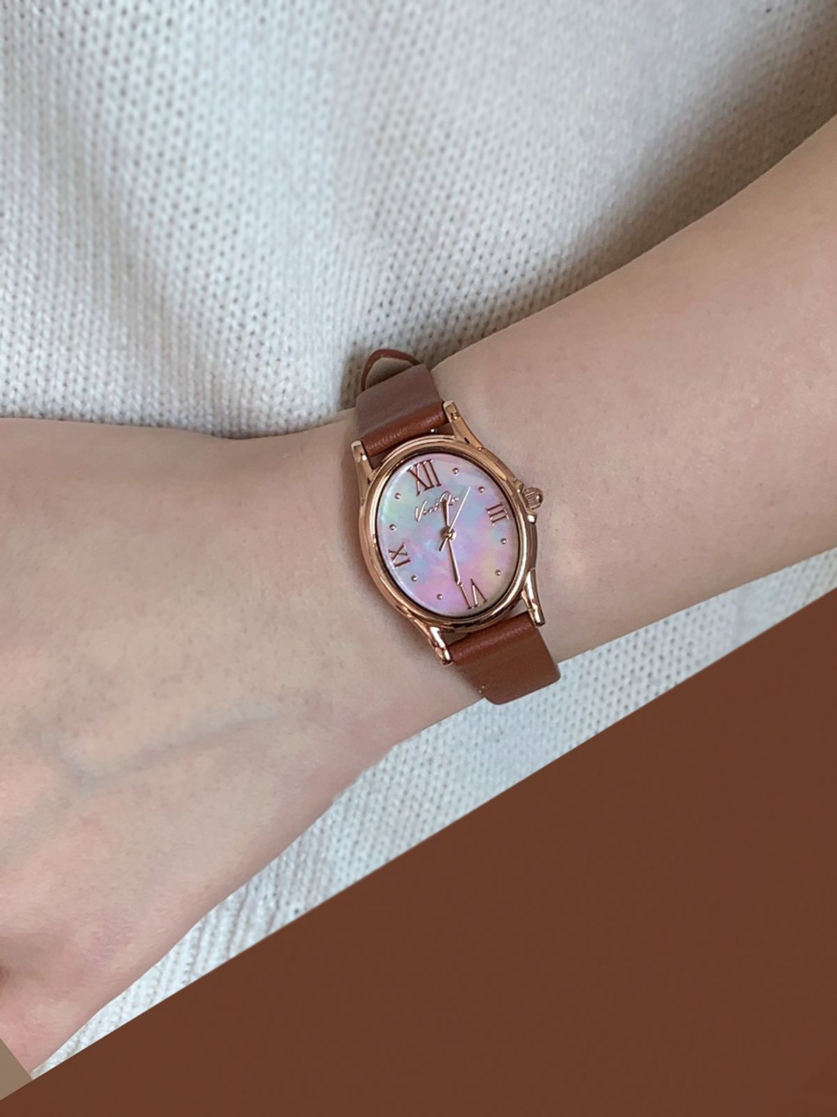 벤앤쿠(VENANDQU) Gem-Rosegold/Opal (Brown leather)